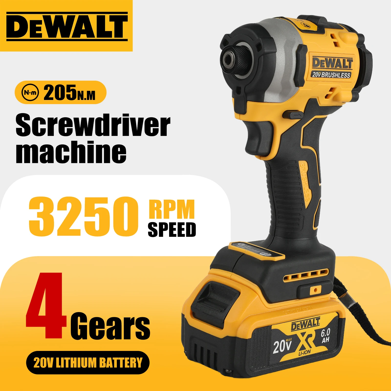 

Аккумуляторный бесщеточный ударный шуруповерт DeWalt DCF850 20В с регулируемой скоростью и литиевой батареей