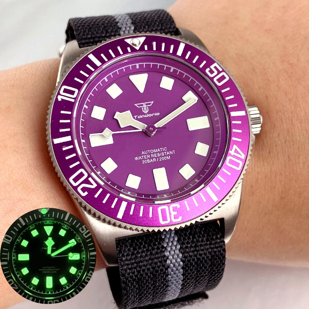 Purple Tandorio 42mm Titanium FXD Japan NH35A PT5000 Automatic Men Watch Sapphire 200M Waterproof Dive Watch Montres hommes