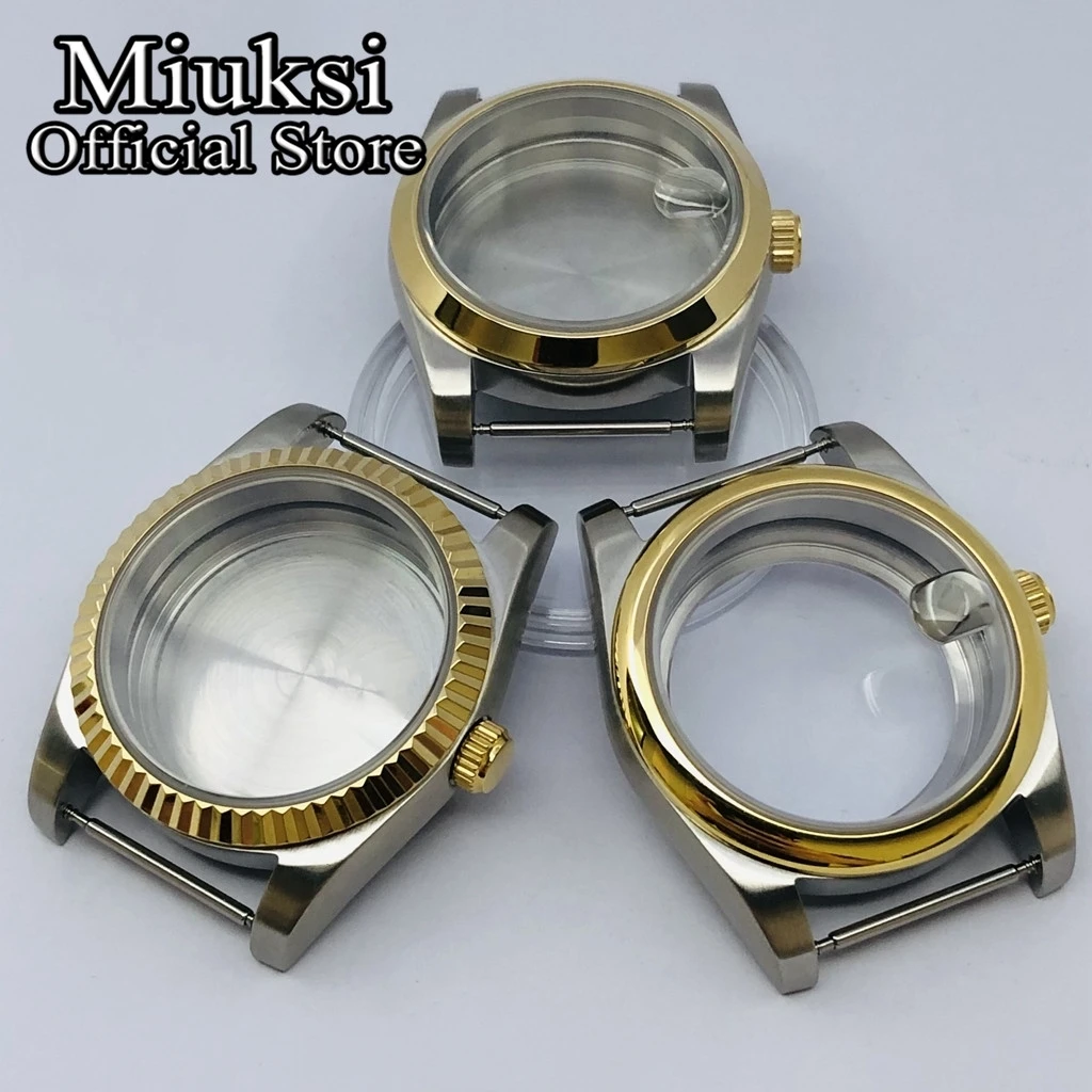 Miuksi 36mm/40mm silver gold watch case sapphire glass fit NH35 NH36 NH34 ETA2824 2836 PT5000 Miyota8215 DG2813 3804 movement