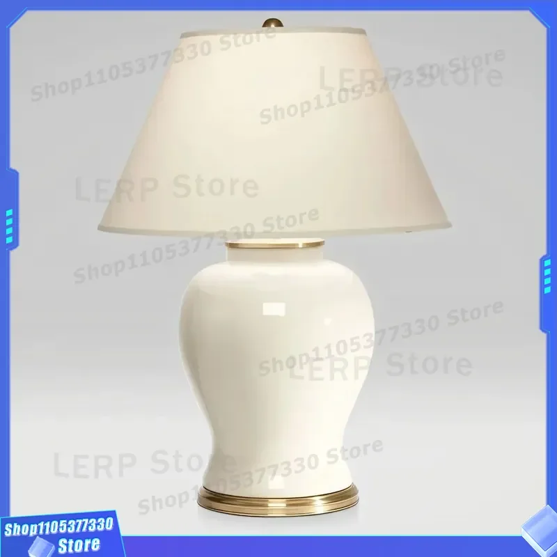 White Ceramic Desk Lamp Luxury Chinese Style Bedside Table Light for Bedroom Living Room Home Decor General Jar Decoration