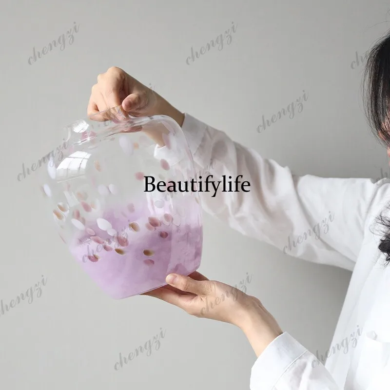 New medieval blue-purple pure handmade art big belly glass vase living room entrance water nourishment
