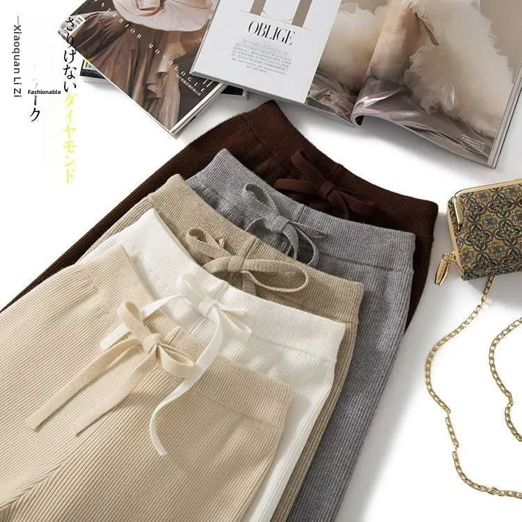 

High Waist Straight Knitted Wideleg Pants for Women Slim Fit Casual Trousers mid Waist PVC Material Other Material 00%