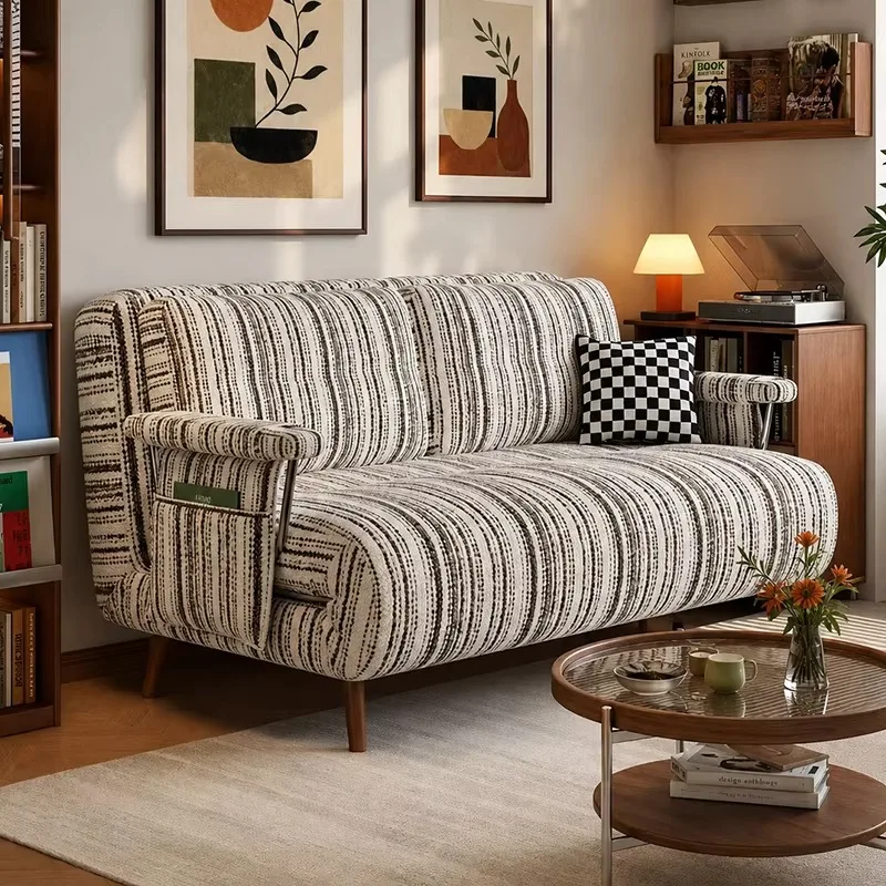 Fabric Folding Sofa Bed Removable Washable Cover Dual-Purpose for Apartments Small Living Rooms Minimalist Design Metal Skeleton