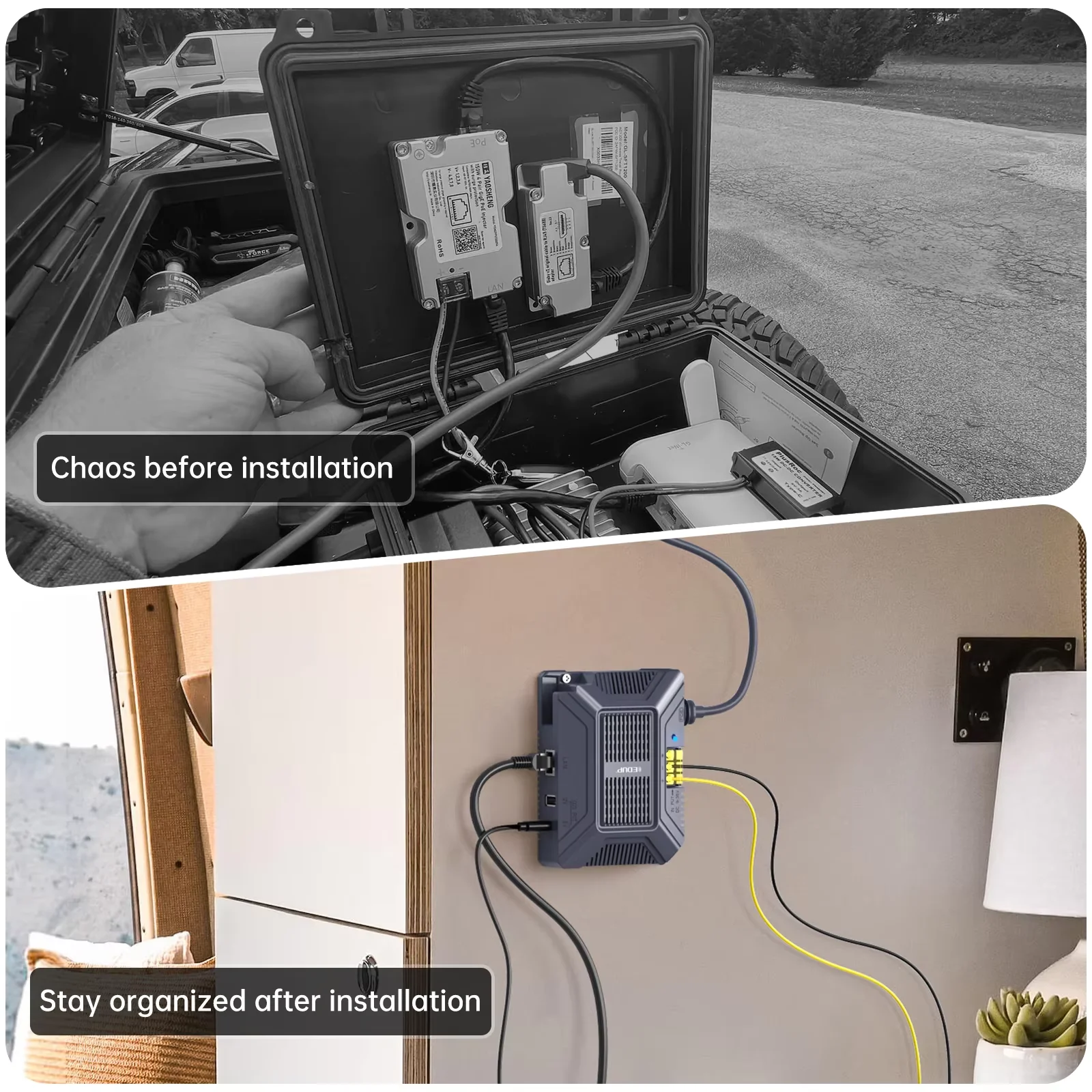 EDUP SK0075 Starlink 200W 5in1 GigE POE Injector With Surge Protection ESD with USB Type-C Power Output DC Step Converter 9-36V