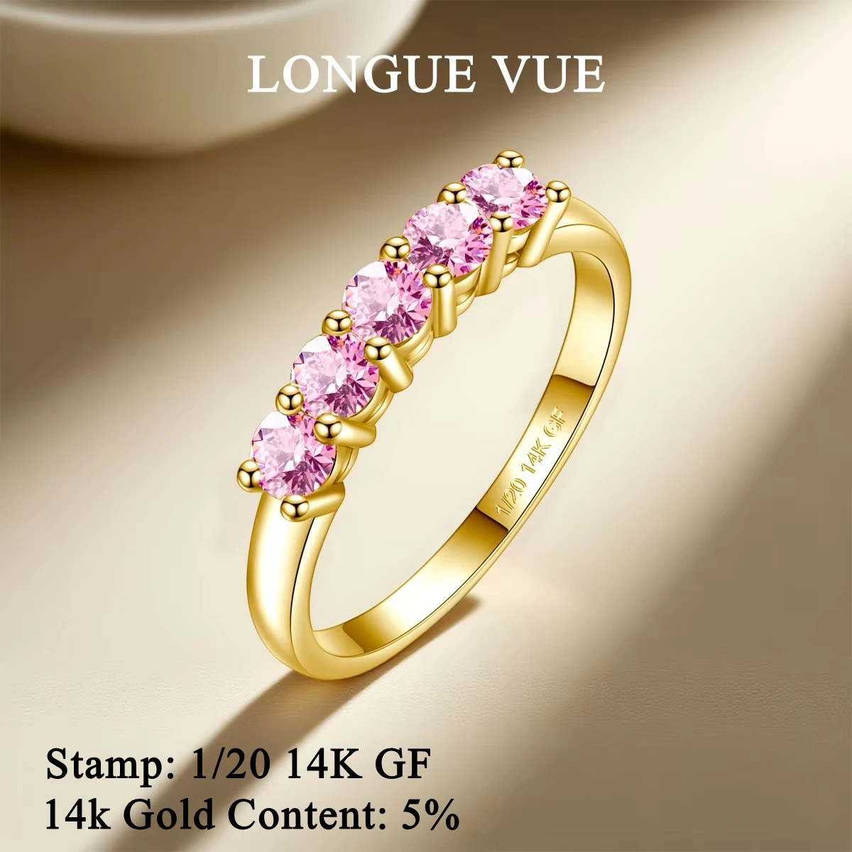 

Настоящее кольцо из 14-каратного золота с пятью камнями из муассанита, обручальное кольцо на палец, ювелирные аксессуары, водонепроницаемое антивыцветание