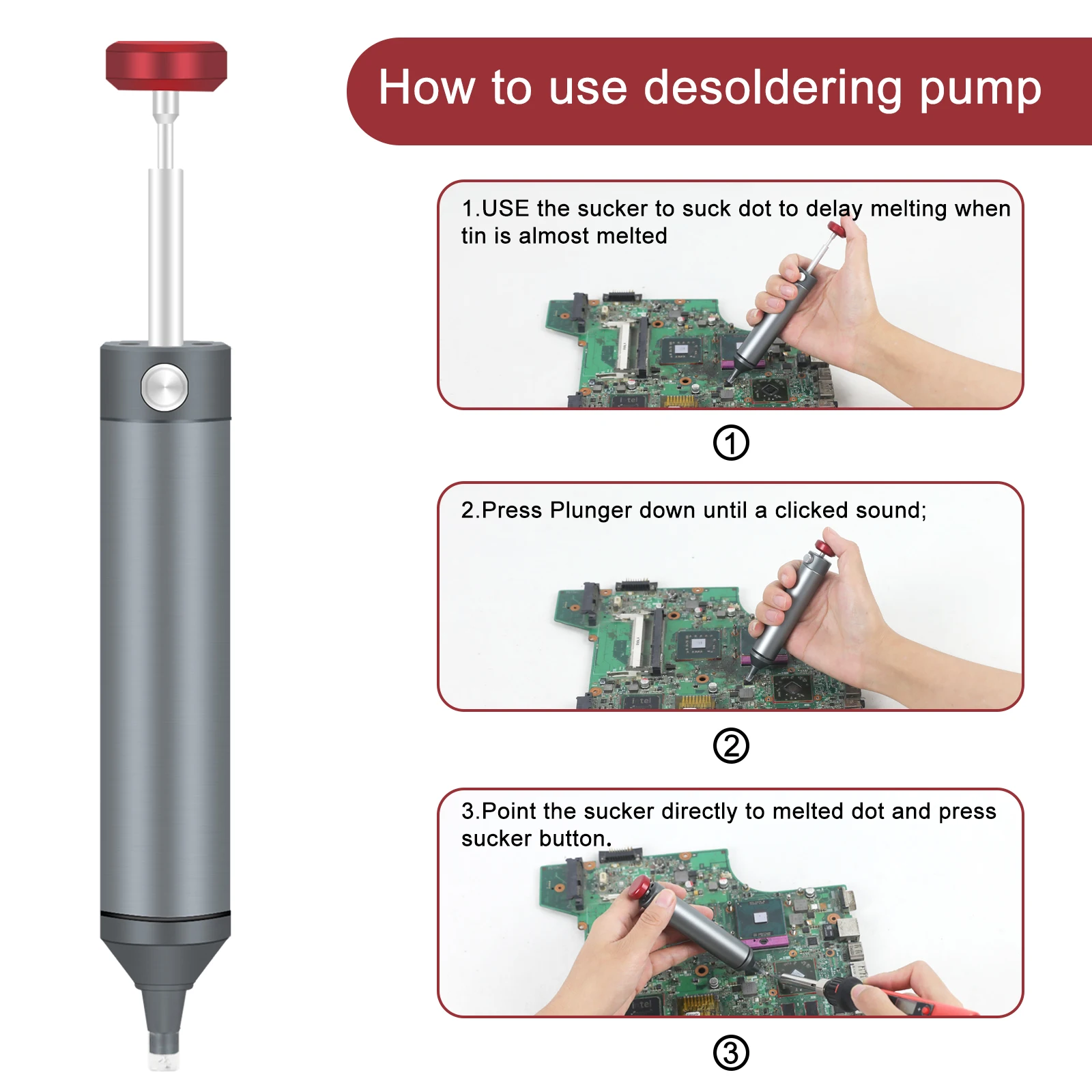 Toolour Solder Sucker Vacuum Desoldering Pump Tin Remover Tool 2mm Suction Nozzle with 1PC Suction Tube for Welding Repair