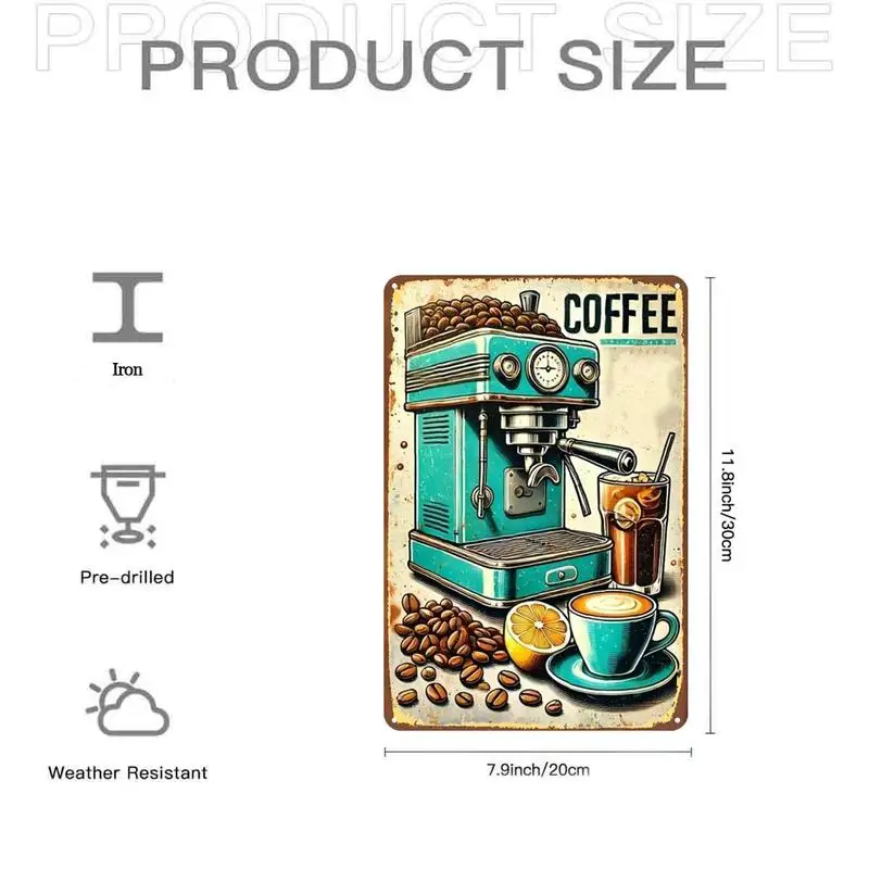 Fun retro coffee machine and brewing set metal iron sign，Suitable for indoor use、Garden、Outdoor、Home、Office