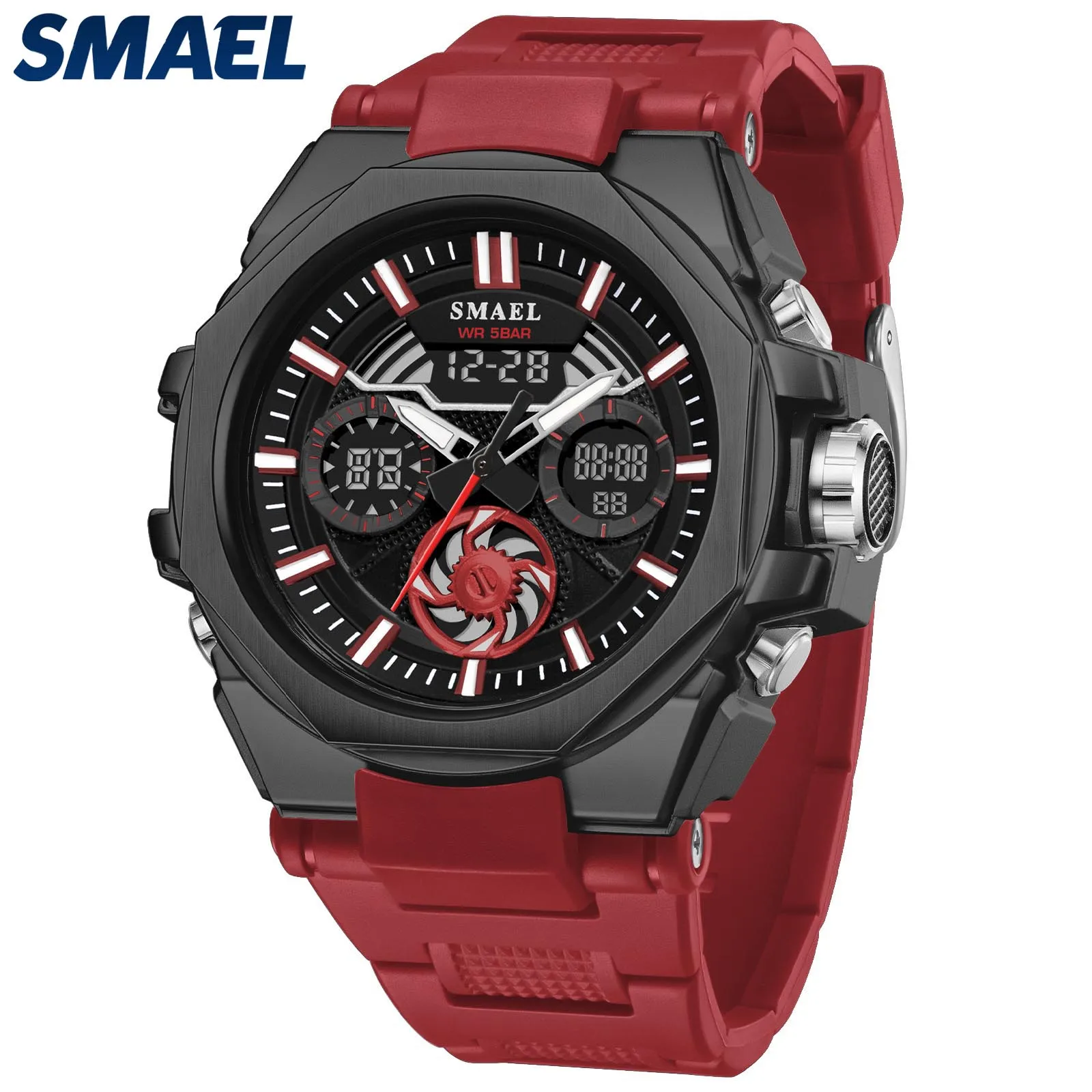 SMAEL 8098 Dual Time Waterproof Shock Resistant Back Light Alarm Fashion Watch for Men Brand Quartz Digtal