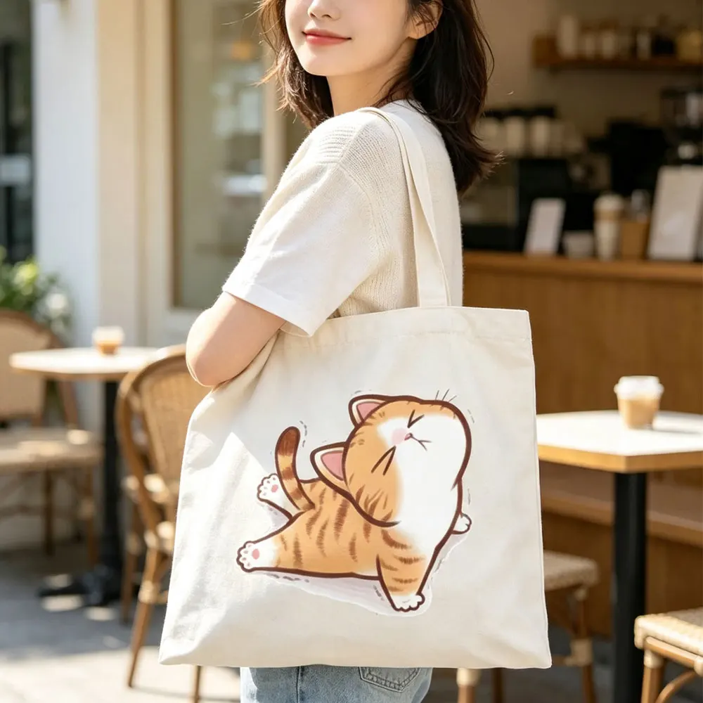 Women's Printed Tote Bag - Durable and Reusable Shopping Bag, Orange Tabby Cat Pattern Design, Machine Washable, Open-Style Everyday Bag, Fun Design, Sturdy Construction, Women's Accessory