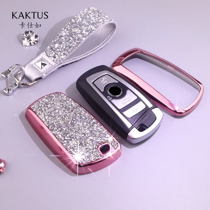 Luxury Diamond Crystal Women Car Key Case Cover Purse for BMW X1 X3 X5 X6 X7 3 Series 5 Series Car Accessories Keychain