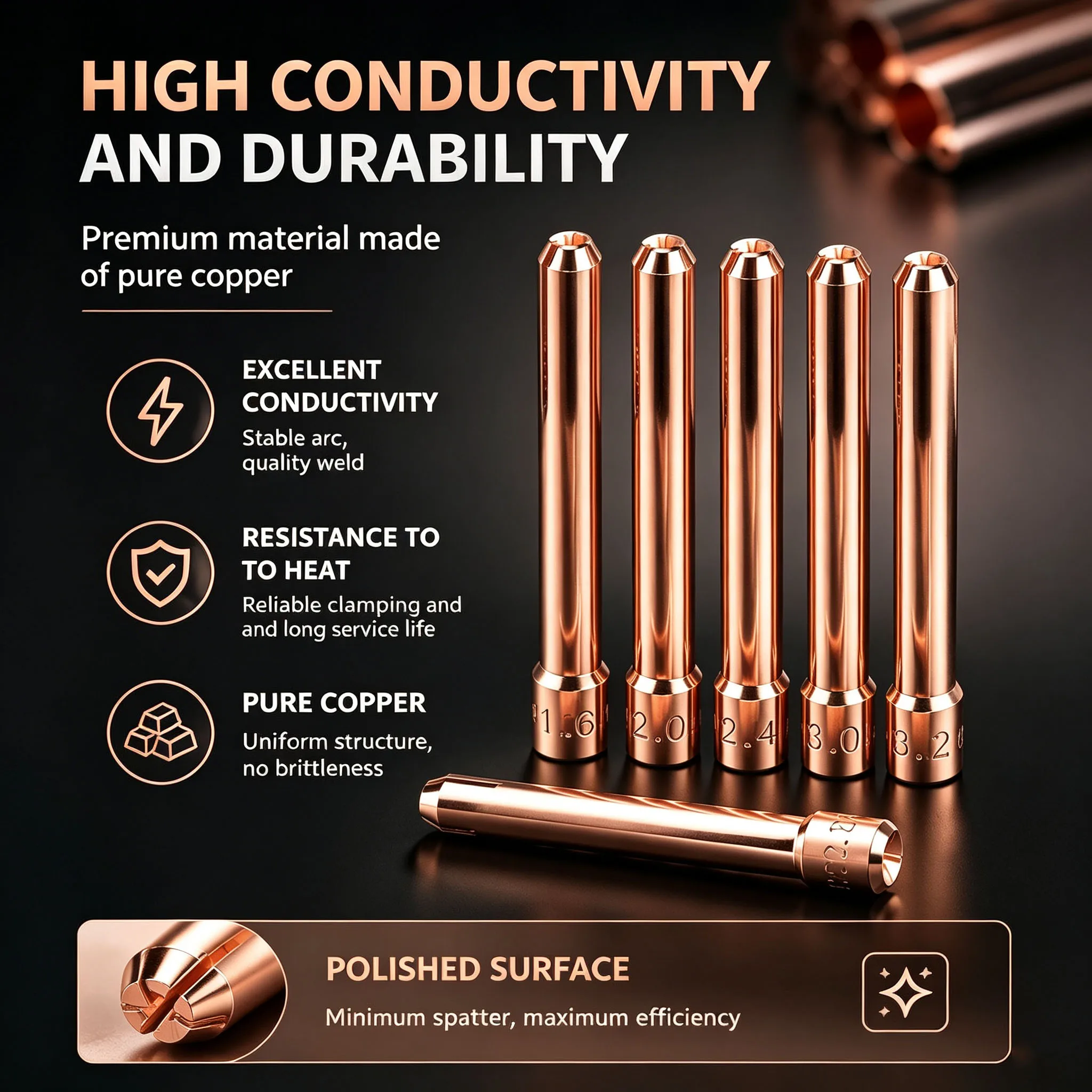 6PCS Copper Tungsten Electrode Collet Holder for TIG Welding Torch WP Series 50mm Length Argon Welding Accessories Consumables