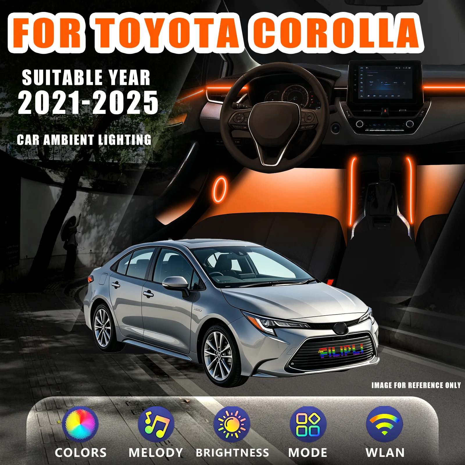 FOR TOYOTA Corolla 2021-2025 RGB 6 Lights Car Ambient Lighting Kit WiFi Controlled Multi Color LED Accent Lights Footwell Lighting FOR Car Adjustable Brightness Neon Strip Light DIY Car Interior Decorative Modification Parts