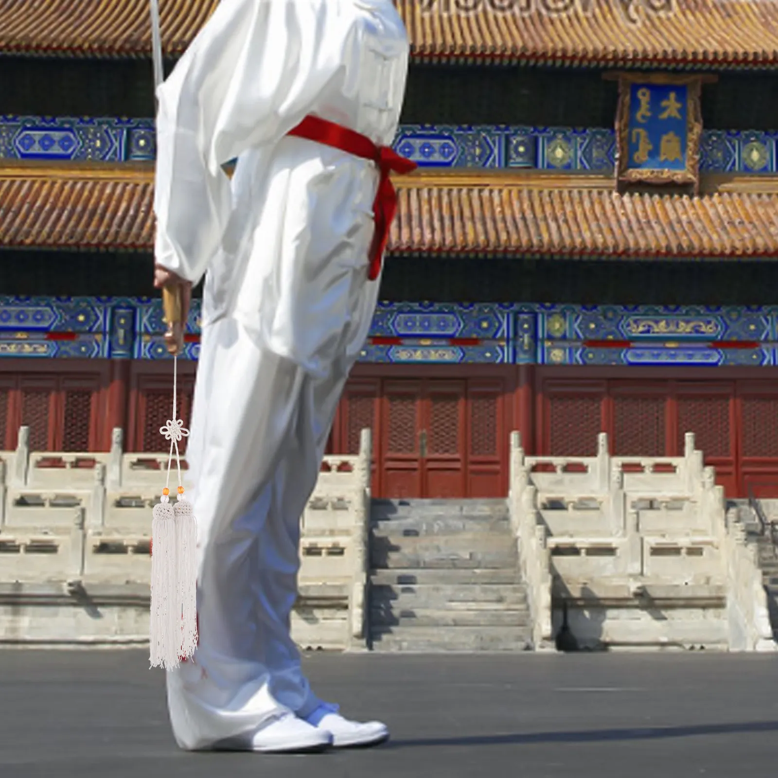 Chinese Kungfu Tassel White Traditional Decorative Ornament Lightweight Taichi Accessory Martial Arts Training