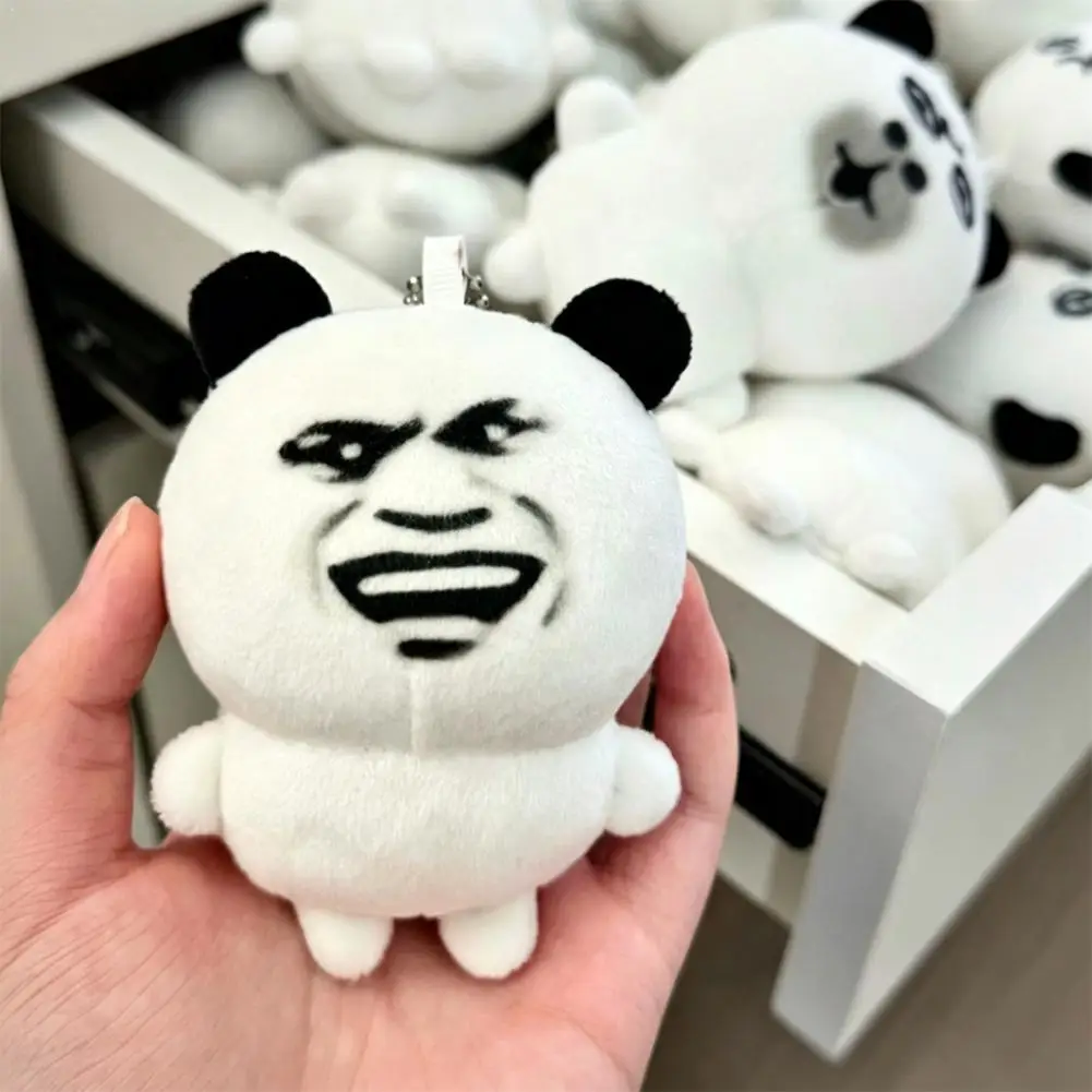 Funny Meme Panda Plush Keychain Cute Internet Meme Expression Stuffed Doll Pendant Soft Squeezable Toy For Backpack Bag Decor