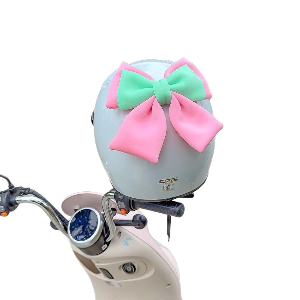 

Двухцветное украшение для шлема с бантом, мотоциклетный шлем для электромобиля, ткань с бантом, атласная лента, аксессуары для украшения шлема