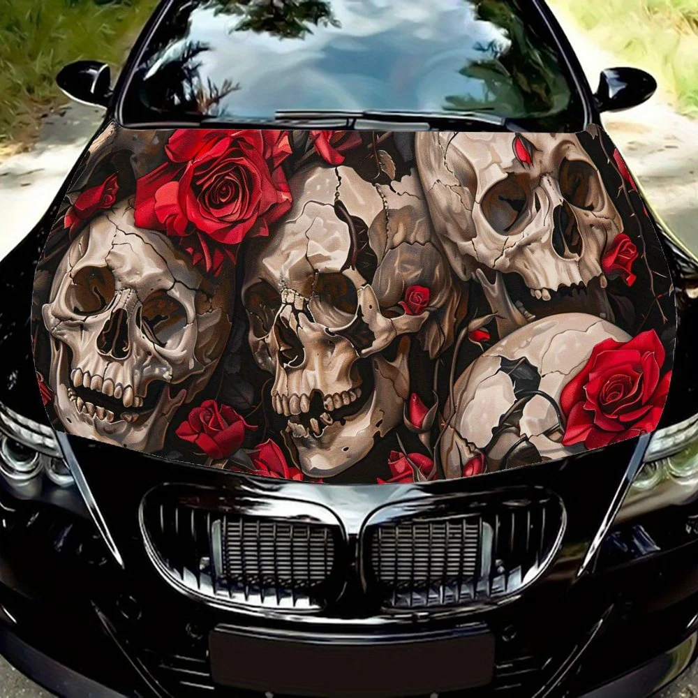 

Epic Gothic Skull Romantic Rose Art PVC Car Vinyl Wraps, Self-Adhesive Waterproof Car Hood Decal Sticker, Car Decoration Protect