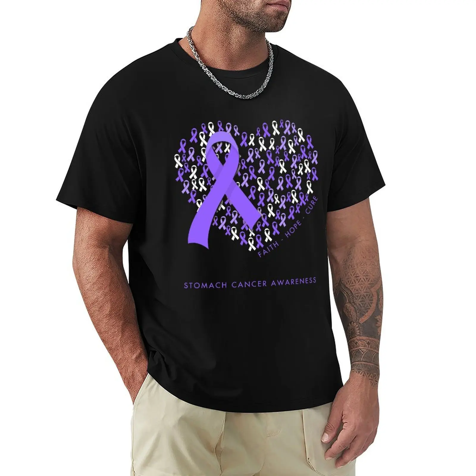 

Faith Hope Love Stomach Cancer Awareness Cancer Ribbon Heart T-Shirt clothes quick drying mens big and tall t shirts