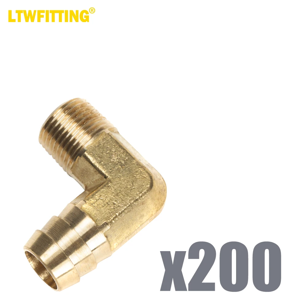 LTWFITTING 90 Degree Elbow Brass Barb Fitting 5/8 ID Hose x 3/8-Inch Male NPT Fuel Boat Water(Pack of 200)