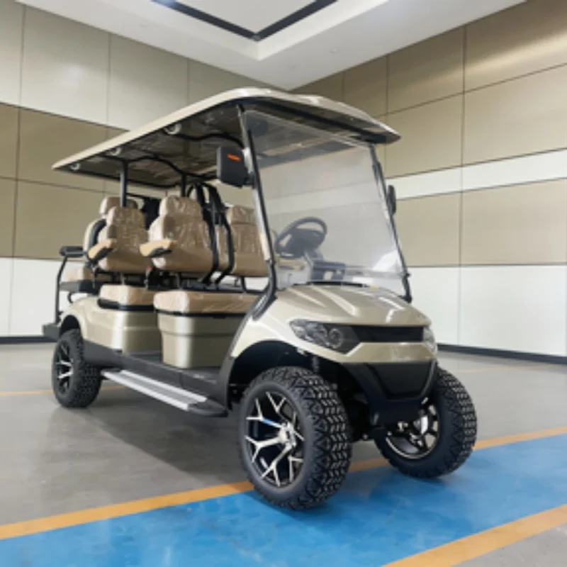 High Quality 6 Seat Electric Golf Cart Lithium Battery Durable Golf Cart With Brown High-End Seats With Armrests Gear Adjustment