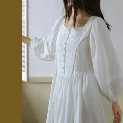 Women Sleepwear Lantern Sleeve Nightgown Pyjamas.Lady French Style Embroidered Flowers Long Nightdress Lolita Pyjamas Nightwear