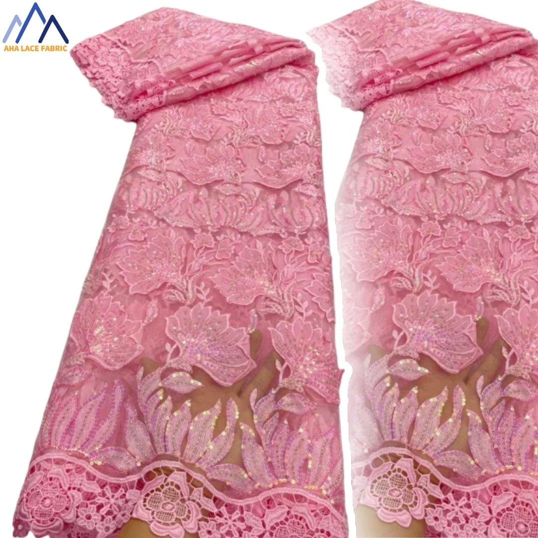 

Luxury African Water Soluble Lace Fabric Sequins 2025 High Quality Nigerian Guipure Cord Lace Fabric For Wedding Dresse SZ976