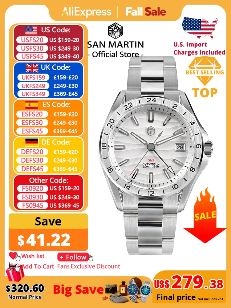 

San Martin New 39mm Desert Texture Luxury Men Business Dress GMT Watch NH34 Automatic Mechanical Waterproof 100m Luminous SN0129