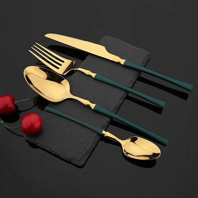 Luxury Stainless Steel 10Pcs Dinner Knives Set Sharp Steak Knife Western Gold Tableware Knife Restaurant Knives Dinnerware Set