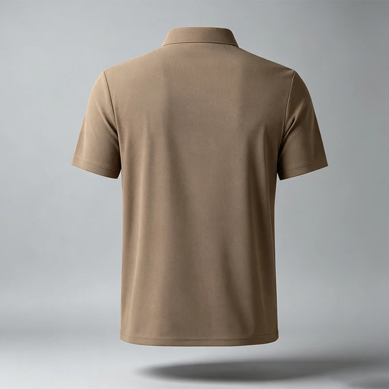 Herren-Poloshirt mit festem Revers, kurzen Ärmeln, dreireihiger Knopfleiste, normaler Passform, weich, atmungsaktiv, klassisch, für Business, Freizeit und Alltag. – Detail 4