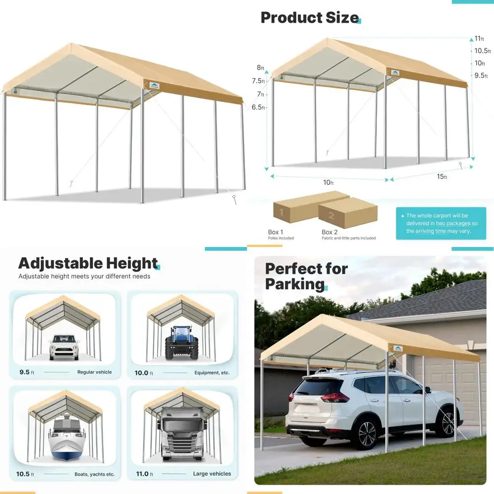 

Сверхмощный гаражный навес для автомобиля 10x20 футов с регулируемой высотой для вечеринок на открытом воздухе, навесы для лодок, бежевый