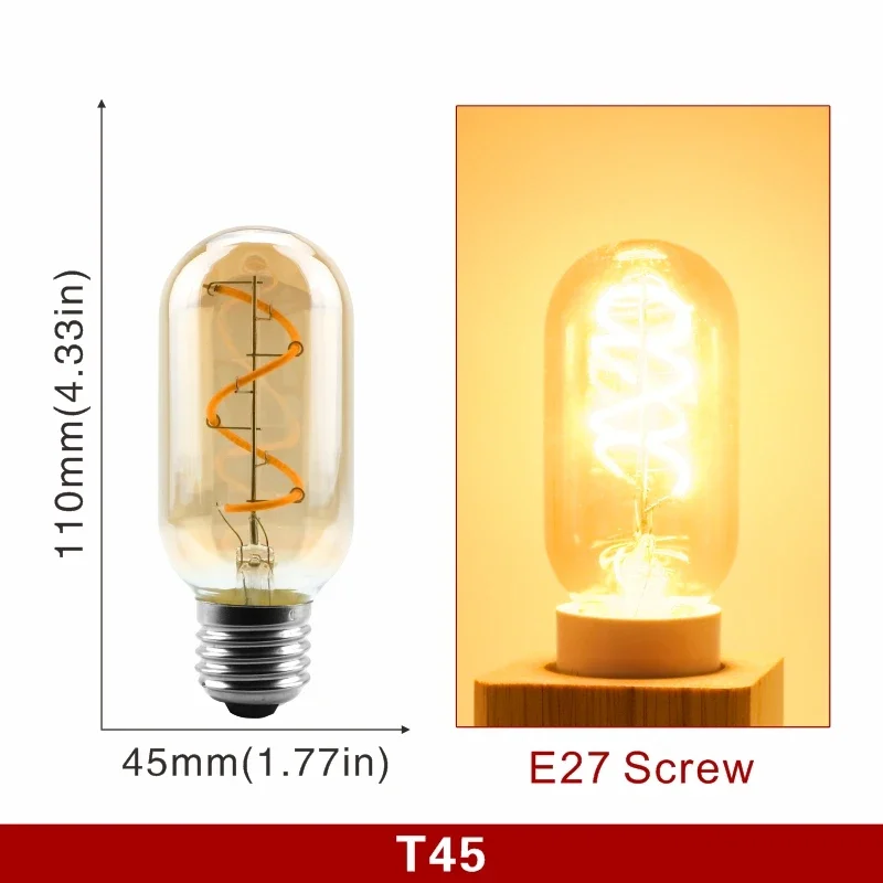 E14 E27 Retro LED Spiral Filament Glühbirne 4W Warm Gelb 220V C35 A60 T45 ST64 T185 T225 G80 G95 G125 Vintage Edison Lampe