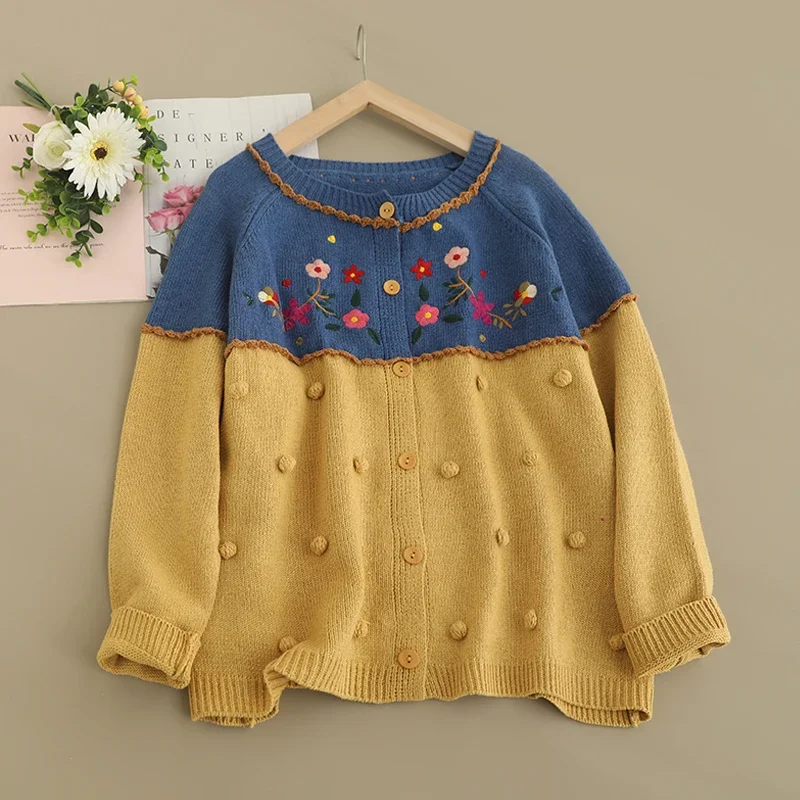 Spring Sweet Mori Girl Japan Style Floral Embroidered Sweater Cardigan Women O-neck Long Sleeve Single Breasted Knitted Sweater