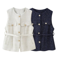 UNIZERA Women's Round Neck Small Fragrant Style Decorative Texture Tank Top Vest Spring/Summer New Casual Women's Clothing