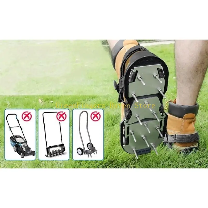 F68D Lawn Aerator Shoes Antislip Aerator Sandals With Steel Spikes And Digging Tool For Soil Improvement