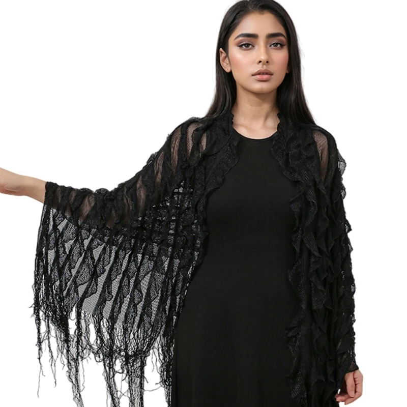 Multipurpose Shawl with Tassels Outdoor Accessory Sunproof Shawl Ethnic Shoulder Wrap Shawl for Vacation Formal Party