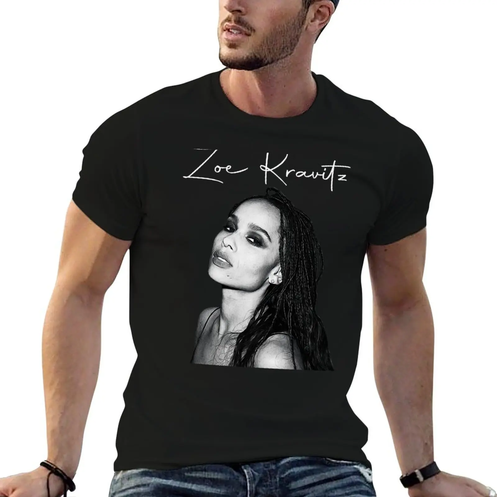Camiseta Zoe Kravitz Artwork para homem, camiseta gráfica vintage masculina, camiseta de algodão pesado, camiseta masculina de algodão