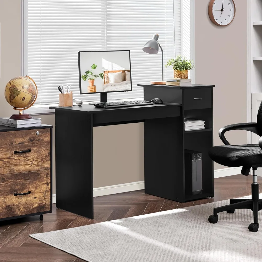 

Home Office Modern Desk and Chair Set Computer Desk w/Drawer & Shelves with Ergonomic Mesh Height Adjustable Office Ch