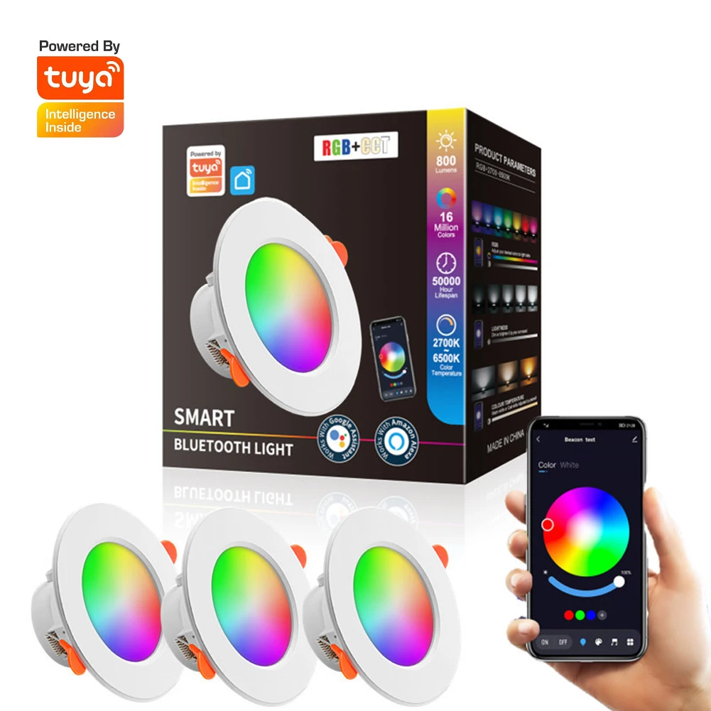 TUYA LED typu Downlight LED z Bluetooth lampa sufitowa 220V 110V ściemniania lampa RGB pilot aplikacji sterowania pracą z Alexa Google Home