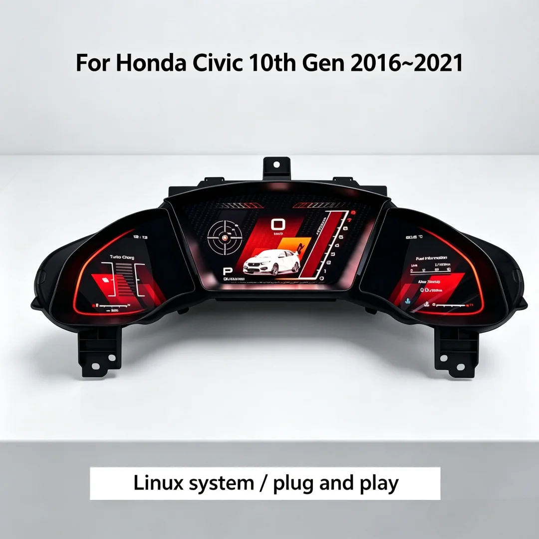 Car Digital Gauge Cluster For Honda Civic 10th 2016-2021 LCD Instrument Panel Dashboard Speedometer Virtual Cockpit Meter Unit