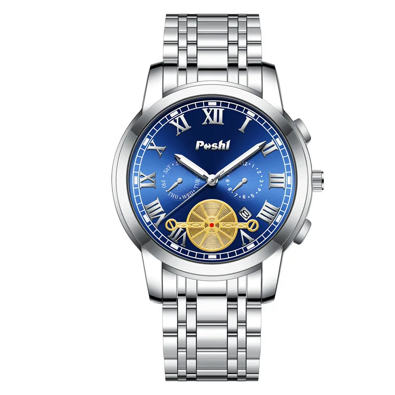ساعة POSHI للرجال ساعات كوارتز للرجال ساعة يد رجالية فاخرة مقاومة للماء بحزام معدني للرجال ساعة عمل للتاريخ