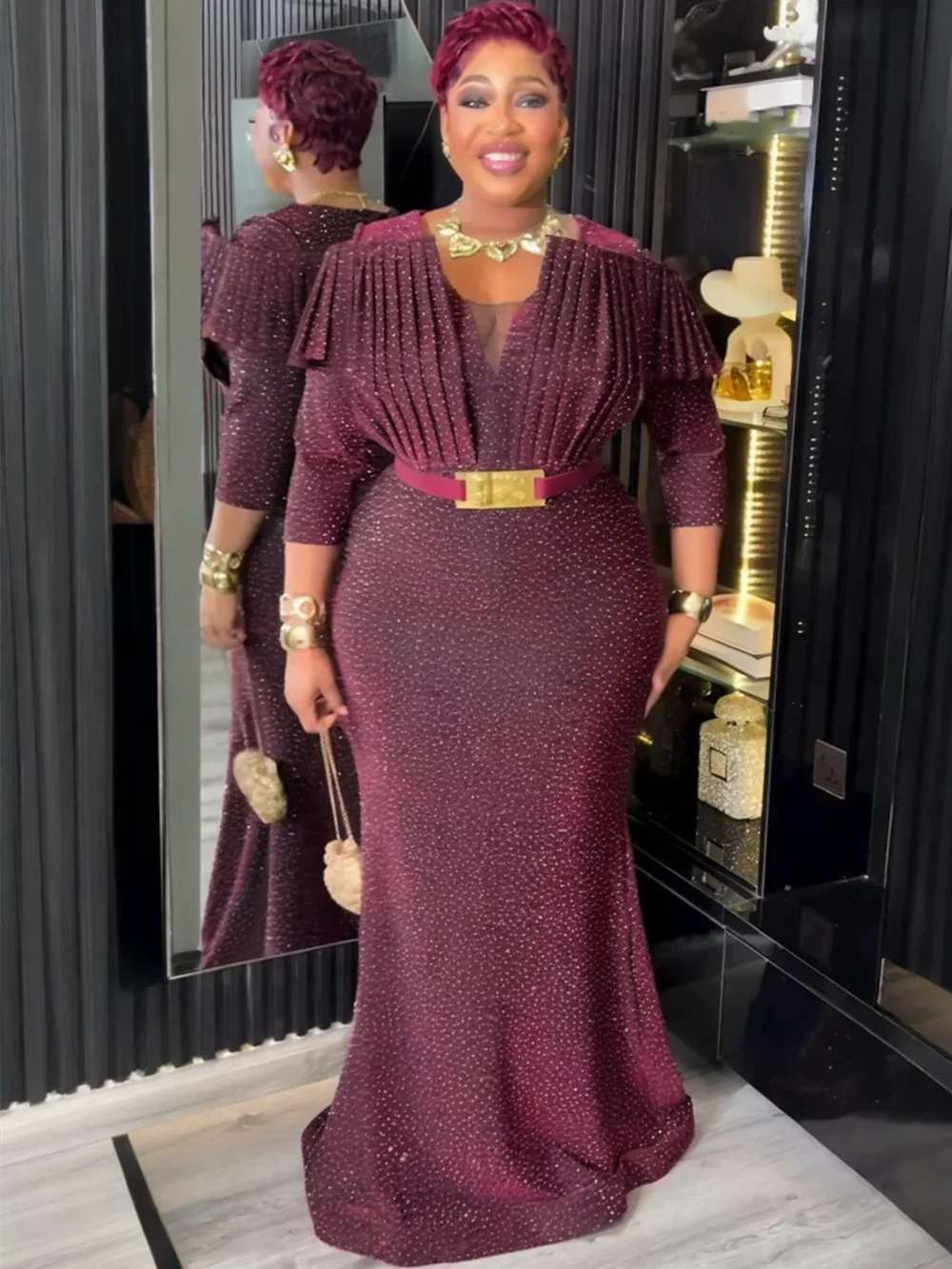 

Plus Size African Party Dresses for Women Dashiki Diamond Sexy Bodycon Long Dress Elegant Outfits Muslim Wedding Evening Gown