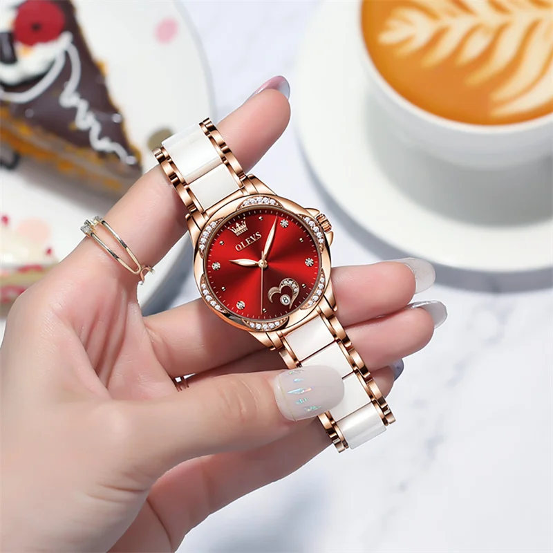 OLEVS Ladies Watch Woman Luxury Fashion Waterproof Watch for Women Watches Ceramic Automatic Mechanical Clock Gift Relogio