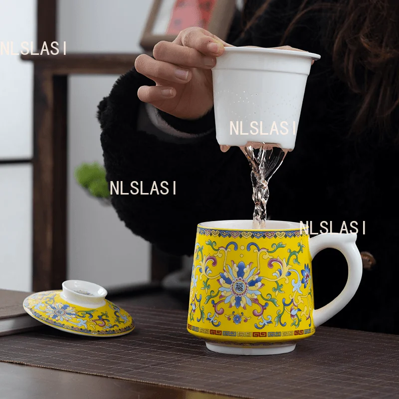 

480 мл эмалированная цветная чашка для разделения чая, китайская керамическая кружка, большая емкость, офисные и бытовые чайные чашки, посуда для питья