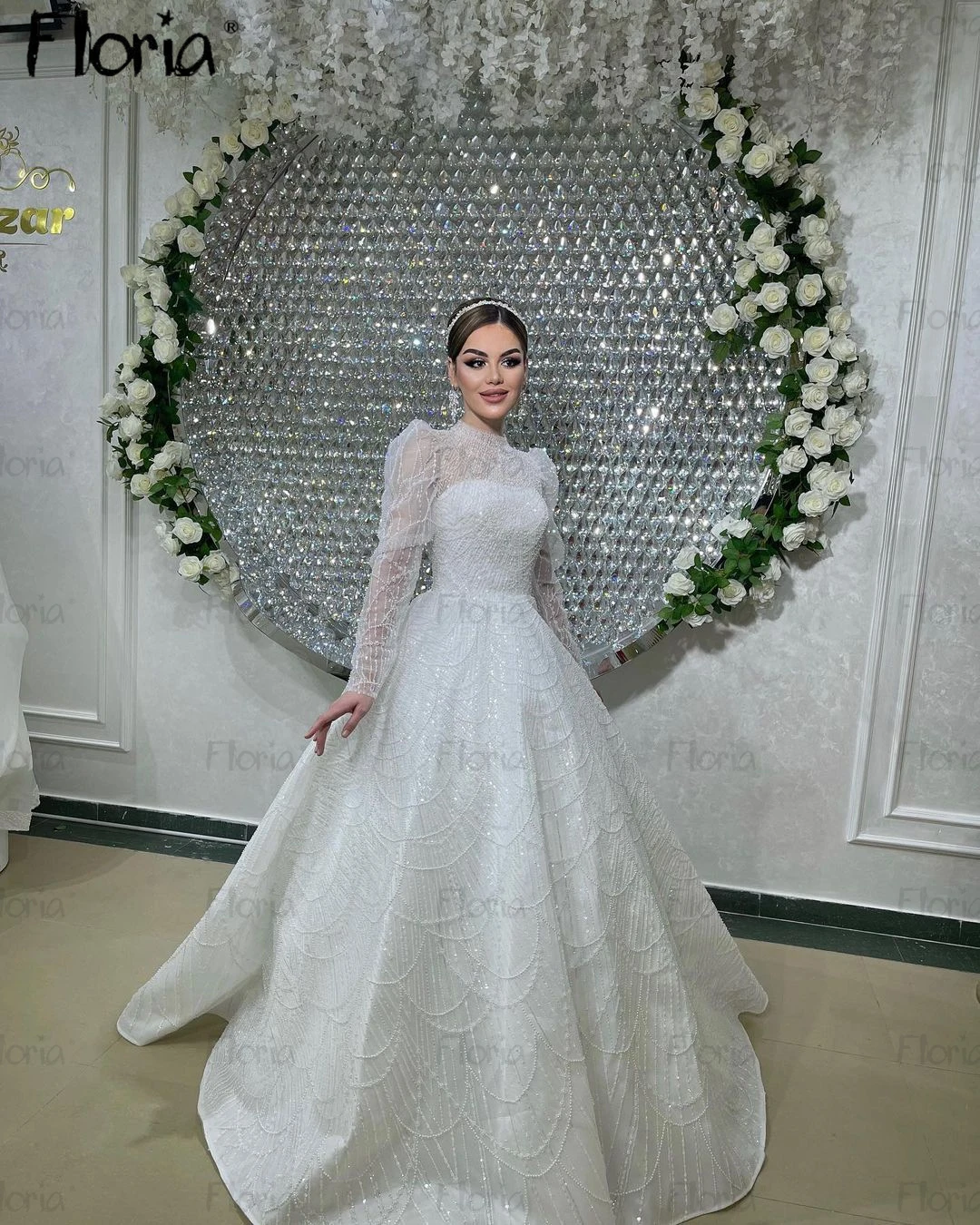 Vestido De novia musulmán romántico De Dubái, vestidos De novia brillantes, vestidos De novia formales De lujo, vestidos De novia De talla grande, Vestido De novia hecho a medida