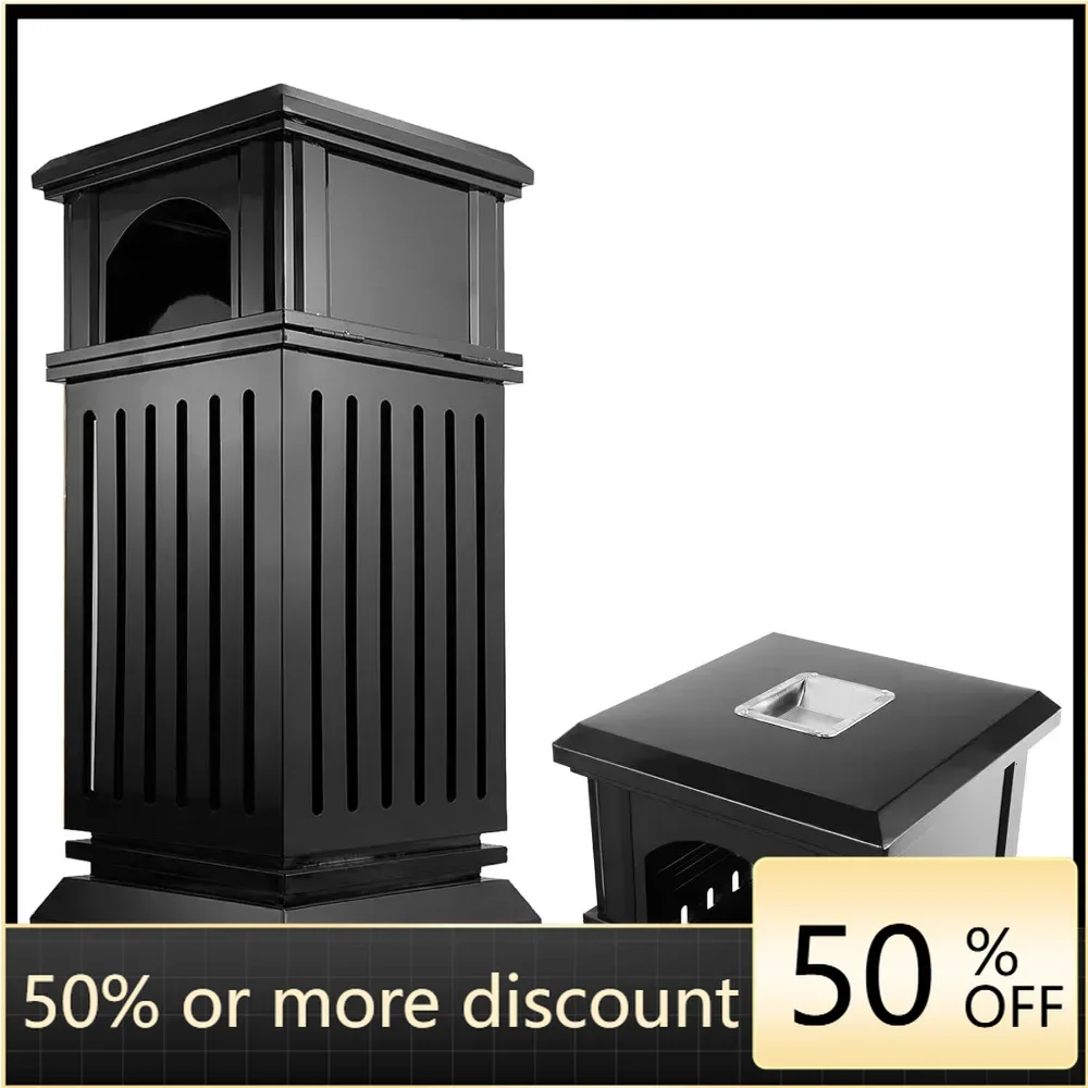 

Black outdoor garbage bin for terrace, side opening steel square garbage bin, detachable inner bin decoration garbage bin