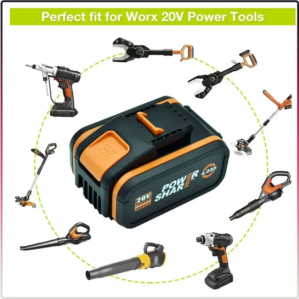 100% NEW Worx WA3553 20V 4.0Ah Battery Cordless Power Tool Spare Batteriies WA3572 WA3553 WX390 WA3551 WX176 WX178 Battery