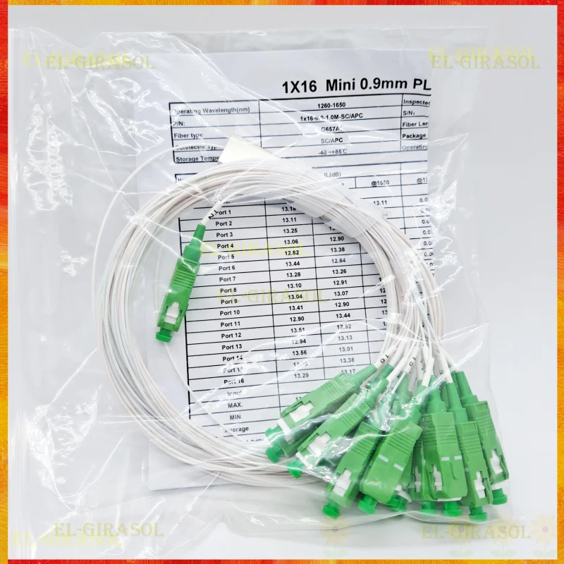 Divisor de fibra óptica, alta calidad, 1x2, 1x4, 1x8, 1x16, PLC SC/APC SM, modo único, 0,9mm, G657A1, 1m, FTTH, 10 unidades por lote, envío gratis