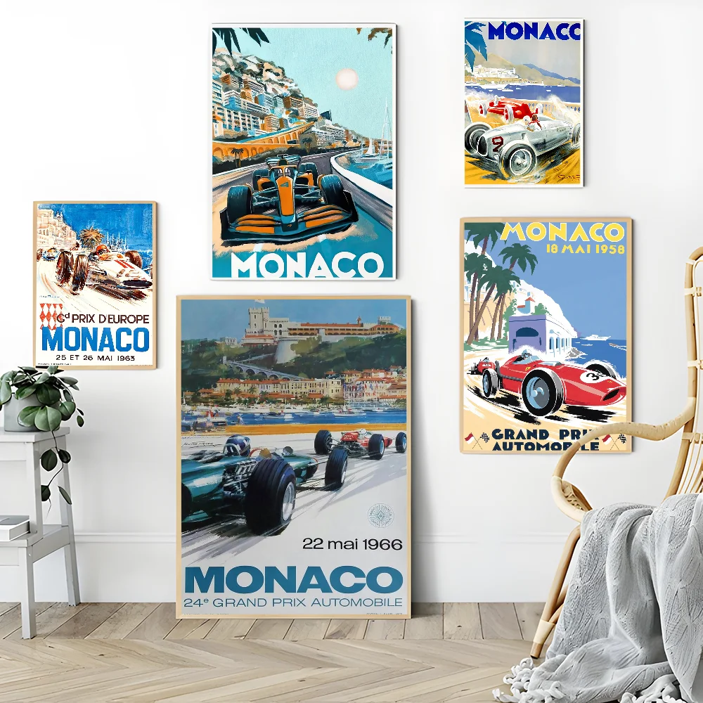 Affiches et College de courses de voitures Monaco Masters F1, autocollant en papier imperméable, affiches de café et de bar, autocollants muraux,