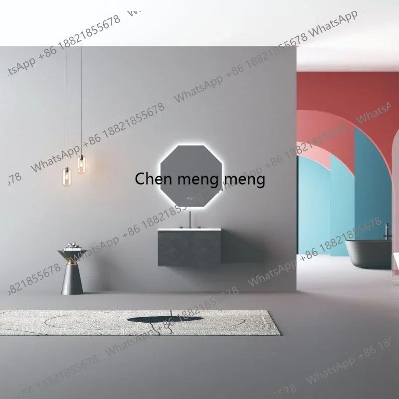 

F150 Integrated basin bathroom cabinet LED semi-circular mirror hanging cabinet toilet sink