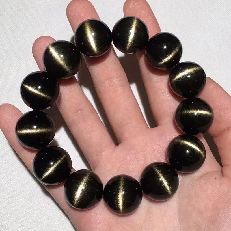 Rough Stone Obsidian Bracelet Curved Line Metal Ring Pairs of Eyes Obsidian Men and Women Obsidian String Buddha Beads