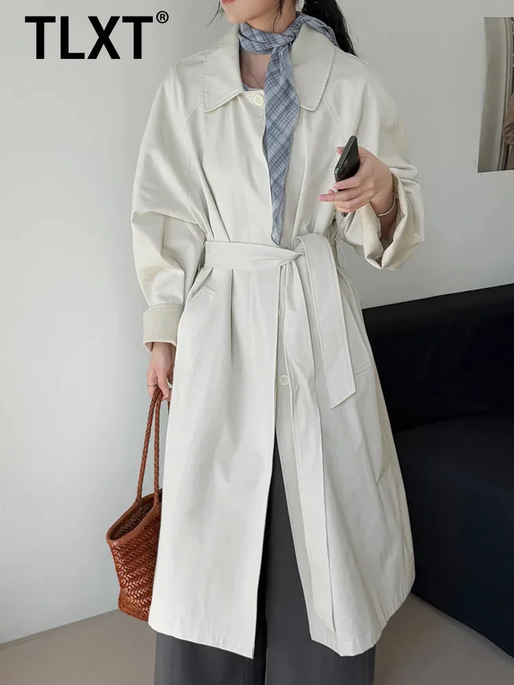 

TLXT Fashion Women's Lightweight Long Trench Women's Coat With Belted Waist Casual Oversized Fit Lapel Collar Jacket For Fall
